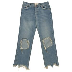 We The Free‎ Button Fly Distressed Cropped Jeans Size 26 Raw Hem